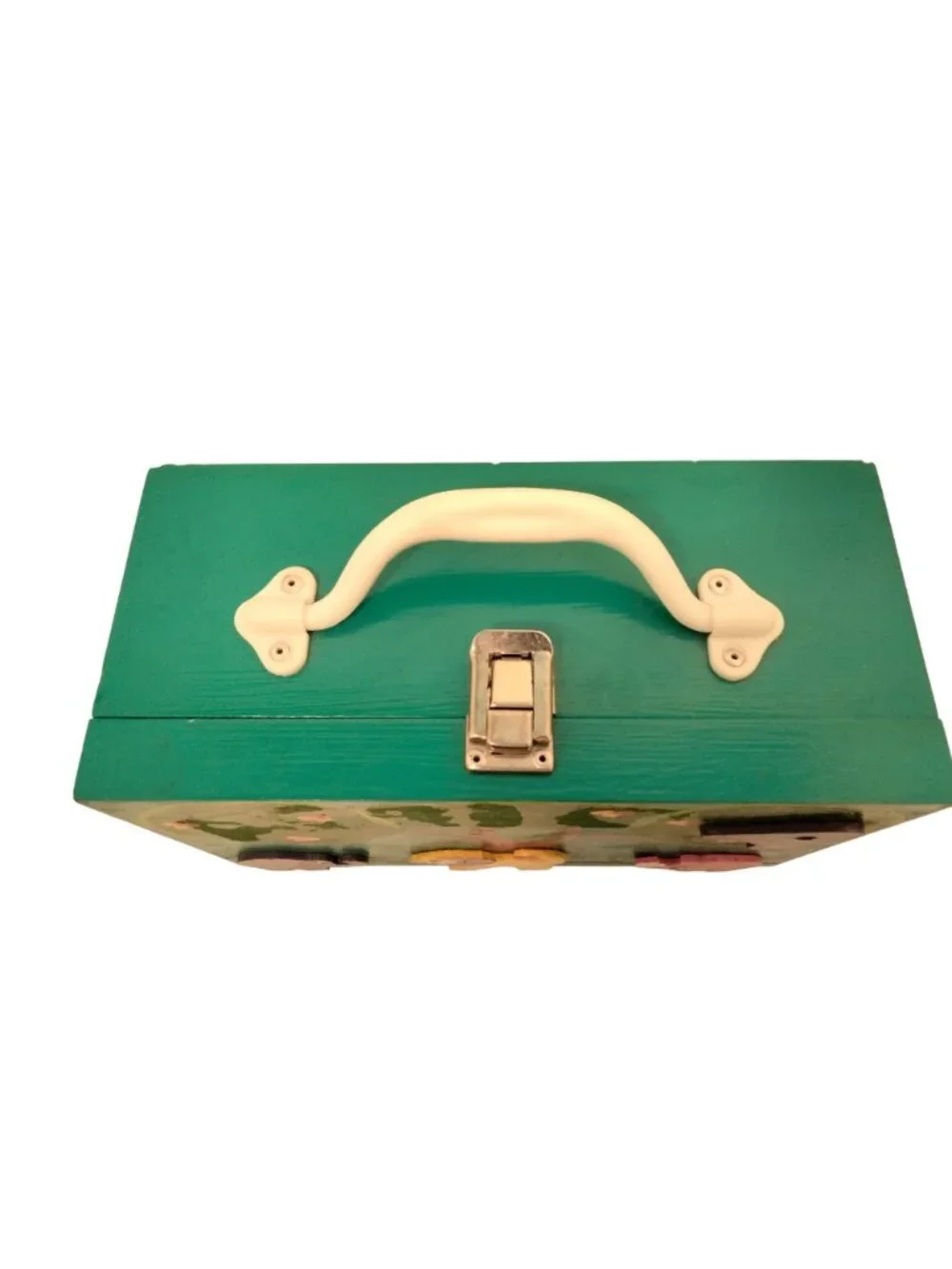 Hand Painted Wood Lunchbox Hippos Storage Box Africa Scene Handmade Blue 3D